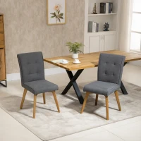HOMCOM 2er-Set Esszimmerstühle mit Rückenlehne Wohnzimmerstuhl Küchenstühle Polsterstuhl mit Rückenlehne Retrodesign Leinen-Polyester-Gewebe Schaumstoff Gummiholz Grau 45 x 61,5 x 94 cm(m-2)