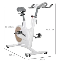 HOMCOM Bicicleta Estática com Volante de Inércia de 8 kg Bicicleta Estática com Assento e Guiador Ajustáveis em Altura Tela LCD Pulsômetro e Rodas para Casa 125x50x98-107cm Branco(m-3)