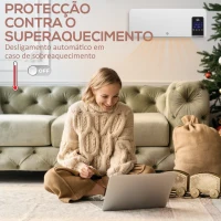 HOMCOM Aquecedor Elétrico de Parede 1000W/2000W Aquecedor com Ecrã LED Controlo Remoto Termostato Temporizador 54,5x12x21,5cm Branco(m-6)