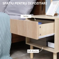 HOMCOM Noptiera moderna Set de 2, noptiere cu polita deschisa, masuta de cafea, dormitor, natural(m-6)