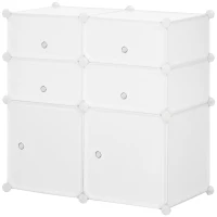 HOMCOM Armário Modular de Plástico Armário Modular com 6 Cubos Organizador de Roupas Sapatos Brinquedos 75x37x73cm Branco(m-11)