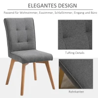 HOMCOM 2er-Set Esszimmerstühle mit Rückenlehne Wohnzimmerstuhl Küchenstühle Polsterstuhl mit Rückenlehne Retrodesign Leinen-Polyester-Gewebe Schaumstoff Gummiholz Grau 45 x 61,5 x 94 cm(m-4)
