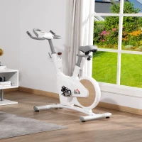 HOMCOM Bicicleta Estática com Volante de Inércia de 8 kg Bicicleta Estática com Assento e Guiador Ajustáveis em Altura Tela LCD Pulsômetro e Rodas para Casa 125x50x98-107cm Branco(m-2)