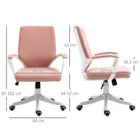 Vinsetto Office Chair Desk Chair Home Office Chair with Rocking Function Backrest Height Adjustable Thick Padded Ergonomic 360° Swivel Wheels Polyester Nylon PP Pink+White 62x69x92-100 cm(m-3)