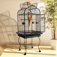 PawHut Gaiola metálica para pássaros com 2 portas Bandeja Removível 4 rodas 75x69x159 cm cinza escuro(m-2)