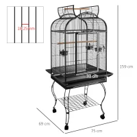 PawHut Gaiola metálica para pássaros com 2 portas Bandeja Removível 4 rodas 75x69x159 cm cinza escuro(m-3)