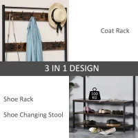 HOMCOM Coat Rack Stand, Free Standing Hall Tree, Coat Stand with Hooks, Bench and Shoe Rack, 100cm x 40cm x 184cm, Industrial Style, Rustic Brown and Black(m-4)