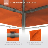 Outsunny 3x3m Square Gazebo Canopy Replacement Water-Resistant UV Protected Top Cover Sun Shade Orange(m-7)