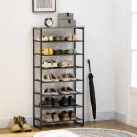 HOMCOM 8-Tier Shoe Rack, Shoe Storage Organizer with Mesh Shelves, Free Standing Shoe Shelf Stand for 21-24 Pairs of Shoes for Entryway, Hallway, Closet, Grey(m-2)