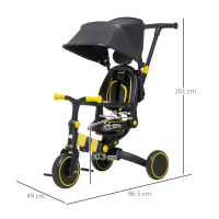 AIYAPLAY 3 in 1 Kids Tricycle, Baby Trike with Parent Handle - Yellow(m-3)