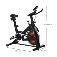 HOMCOM Fahrradtrainer Indoor Heimtrainer mit 13KG Schwungrad Home Gym Cycling Bike Trainer Fitnessfahrrad Stufenlos Widerstand Stahl Rot+Schwarz 104 x 52 x 104-114 cm(m-3)