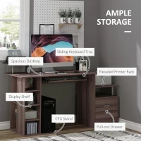 HOMCOM Computer Desk PC Workstation with Drawer Shelves CPU Storage Rack Home Office Furniture (BROWN)(m-4)