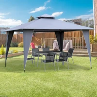 Outsunny 3.5x3.5m Side-Less Outdoor Canopy Tent Gazebo w/ 2-Tier Roof Steel Frame Garden Party Gathering Shelter Grey(m-10)