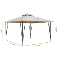 Outsunny 3.5x3.5m Side-Less Outdoor Canopy Tent Gazebo w/ 2-Tier Roof Steel Frame Garden Party Gathering Shelter Beige(m-3)