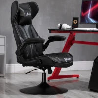 Vinsetto Racing Gaming Office Chair Faux Leather with Adjustable Head Pillow, Flip-Up Armrest, Grey and Black(m-12)
