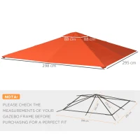 Outsunny 3x3m Square Gazebo Canopy Replacement Water-Resistant UV Protected Top Cover Sun Shade Orange(m-3)