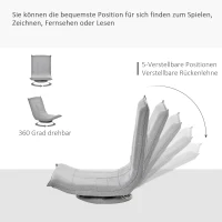 HOMCOM Bodenstuhl 360° Bodenkissen gepolstert Rückenlehne klappbar Leinen Hellgrau 64 x 100 x 76 cm(m-5)