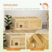PawHut Gaiola para Hamster de Madeira Casa para Roedores com Tampa Abatível Painel de Acrílico Bandeja Amovível 100x58x38cm Madeira(m-8)