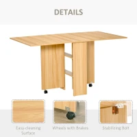 HOMCOM Drop Leaf Dining Table with Storage Shelves, Folding Kitchen Table, Writing Desk with 2 Wheels, Brown(m-6)