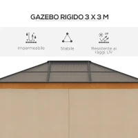 Outsunny Gazebo da Giardino in Acciaio, Alluminio e Poliestere con Tetto in Policarbonato e Zanzariere, 2.94x3.60x2.67 m(m-4)