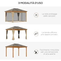 Outsunny Gazebo da Giardino in Acciaio, Alluminio e Poliestere con Tetto in Policarbonato e Zanzariere, 2.94x3.60x2.67 m(m-7)