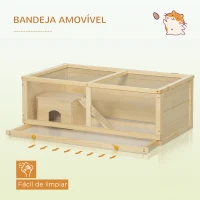 PawHut Gaiola para Hamster de Madeira Casa para Roedores com Tampa Abatível Painel de Acrílico Bandeja Amovível 100x58x38cm Madeira(m-6)