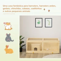 PawHut Gaiola para Hamster de Madeira Casa para Roedores com Tampa Abatível Painel de Acrílico Bandeja Amovível 100x58x38cm Madeira(m-4)