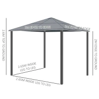 Outsunny 3 x 3 Meters Patio Aluminium Gazebo Canopy Marquee Party Tent Hardtop Roof Garden Shelter w/ Mesh & Side Walls(m-3)