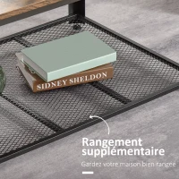 HOMCOM Table Basse Vintage rectangulaire Style Industriel avec étagère métal Noir Panneaux Particules Imitation Bois(m-5)