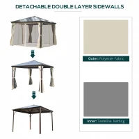 Outsunny 3 x 3 Meters Patio Aluminium Gazebo Canopy Marquee Party Tent Hardtop Roof Garden Shelter w/ Mesh & Side Walls(m-5)