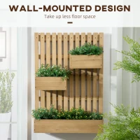Outsunny Wall-mounted Wooden Garden Planters with Trellis, Drainage Holes and 3 Planter Boxes for Patio, Natural(m-4)