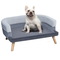PawHut Hundesofa mit Rückenlehne, Haustiersofa mit Holzbeinen, Hundebett Weichem Bezug Katzensofa Grau 86,5x 61x36 cm(m-1)