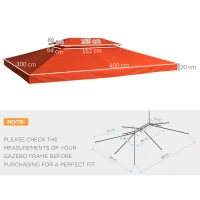 Outsunny 3 x 4m Replacement Gazebo 2-Tier Canopy Roof TopTent Cover Spare Part Garden Shelter Spare Part Rusty red(m-3)