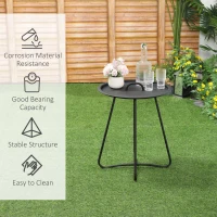 Outsunny Outdoor Garden Coffee Table, Sofa Side Round Table with Elegant Design, Move Easily with Handle and Metal Legs, Black(m-6)