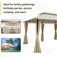 Outsunny 4m x 3(m) Metal Gazebo Canopy Party Tent Garden Pavillion Patio Shelter Pavilion with Curtains Sidewalls Beige(m-5)
