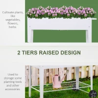 Outsunny Metal Raised Garden Bed with Wheels, Garden Planter Trolley Elevated Plant Box with Storage Shelf(m-4)
