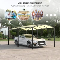 Outsunny Carport, ausziehbar, wetterbeständig, ausziehbare Räder, 563 L x 303 B x 239 H cm, Beige(m-7)