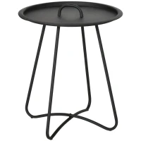 Outsunny Outdoor Garden Coffee Table, Sofa Side Round Table with Elegant Design, Move Easily with Handle and Metal Legs, Black(m-1)