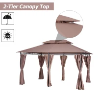 Outsunny 4m x 3(m) Metal Gazebo Canopy Party Tent Garden Pavillion with Curtains Sidewalls Khaki(m-4)