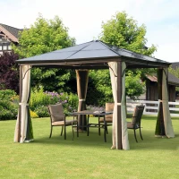 Outsunny 3 x 3 Meters Patio Aluminium Gazebo Canopy Marquee Party Tent Hardtop Roof Garden Shelter w/ Mesh & Side Walls(m-11)