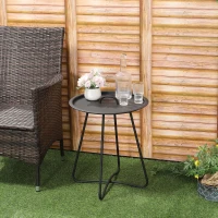 Outsunny Outdoor Garden Coffee Table, Sofa Side Round Table with Elegant Design, Move Easily with Handle and Metal Legs, Black(m-12)