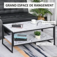 HOMCOM Table Basse Style Moderne avec 2 Étagères 106 x 50 x 47 cm Blanc(m-4)