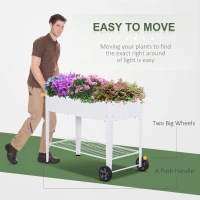 Outsunny Metal Raised Garden Bed with Wheels, Garden Planter Trolley Elevated Plant Box with Storage Shelf(m-6)