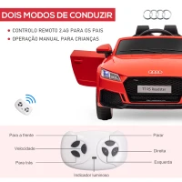 HOMCOM Carro Elétrico Audi TT para Crianças acima de 3 Anos com Controlo Remoto Música e Luzes Bateria 12V 102x60x44 cm Vermelho(m-5)