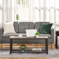 HOMCOM Table Basse Vintage rectangulaire Style Industriel avec étagère métal Noir Panneaux Particules Imitation Bois(m-4)