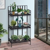 Outsunny Portable Retro 3-Tier Garden Plant Stand Metal Flower Display Rack Bookshelf(m-11)