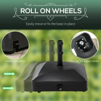 Outsunny Garden Parasol Base Holder, 43kg Water or 60kg Sand Filled, Outdoor Market Umbrella Stand Weight with Wheels and Brakes, Black(m-6)