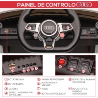 HOMCOM Carro Elétrico Audi TT para Crianças acima de 3 Anos com Controlo Remoto Música e Luzes Bateria 12V 102x60x44 cm Branco(m-7)
