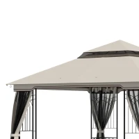 Outsunny 3 x 3m Outdoor Patio Gazebo Canopy with Double Tier Roof, Removable Mesh Curtains, Display Shelves, Top Hooks, Beige(m-10)