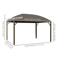 Outsunny 4 x 3(m) Patio Aluminium Gazebo Hardtop Metal Roof Canopy Party Tent Garden Outdoor Shelter with Mesh Curtains & Side Walls, Brown(m-3)